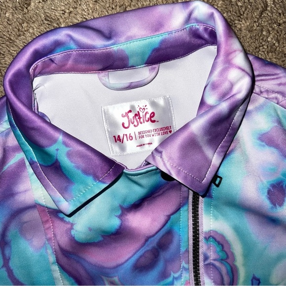 Justice Jacket Purple and Blue Swirly Pattern Size 14/16 - Picture 5 of 10